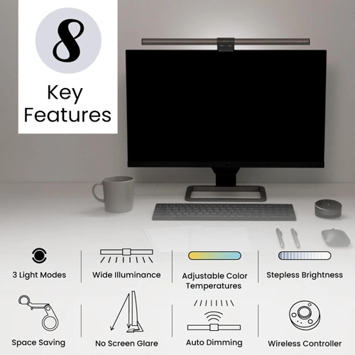 BenQ ScreenBar Halo Metallic Grey Monitor Light with Controller