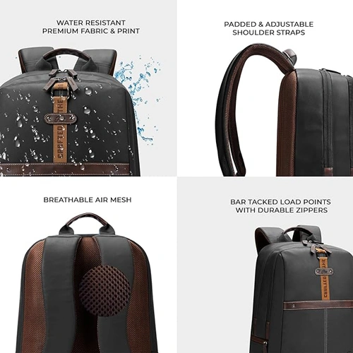 Gear Classic 4 Anti-Theft Faux Leather Black-Brown Laptop Backpack