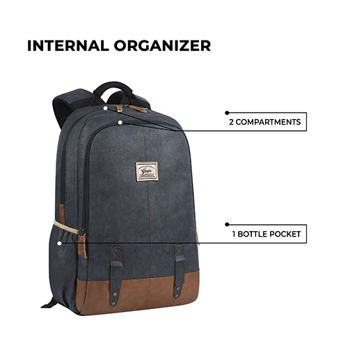 Gear Classic Faux Leather Navy Blue Tan Laptop Backpack
