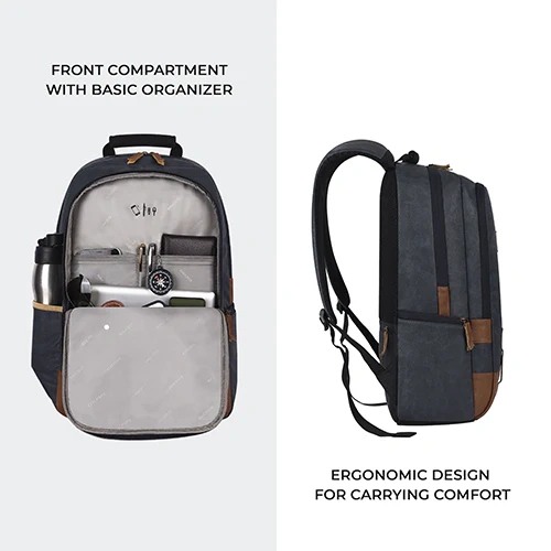 Gear Classic Faux Leather Navy Blue Tan Laptop Backpack