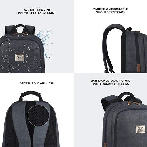 Gear Classic Faux Leather Navy Blue Tan Laptop Backpack
