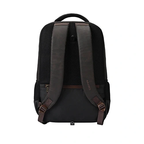 Gear Quantum 3 Anti-Theft Faux Leather Brown-Black Laptop Backpack, With Raincover