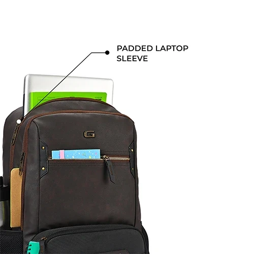 Gear Quantum 3 Anti-Theft Faux Leather Brown-Black Laptop Backpack, With Raincover