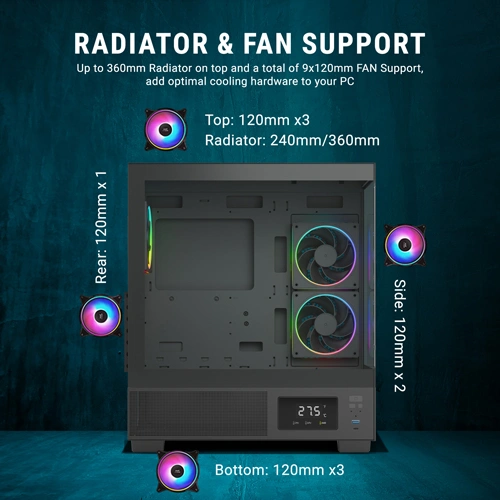Ant Esports Crystal X3 LCD ARGB ATX Mid Tower Case