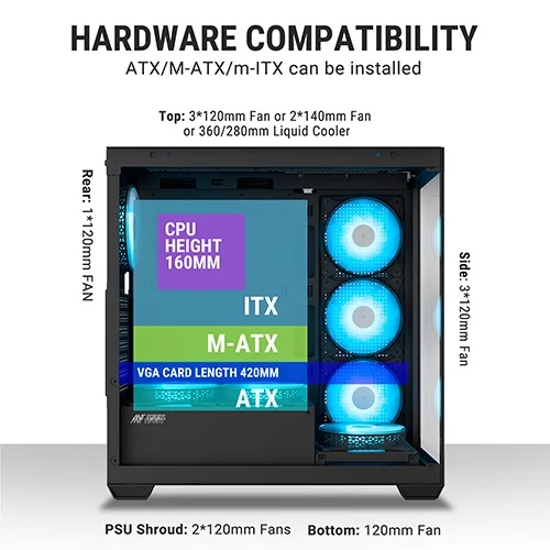 ANT Esports Crystal X7 ARGB ATX Mid Tower Case