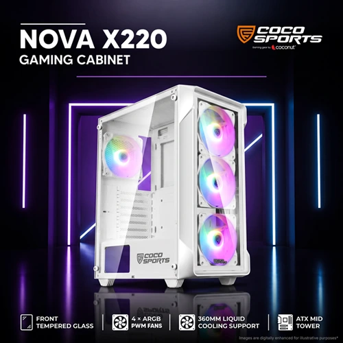 Coco Sports Nova X220 White ARGB ATX Mid Tower Case
