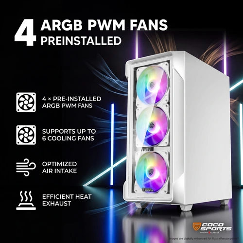 Coco Sports Nova X220 White ARGB ATX Mid Tower Case