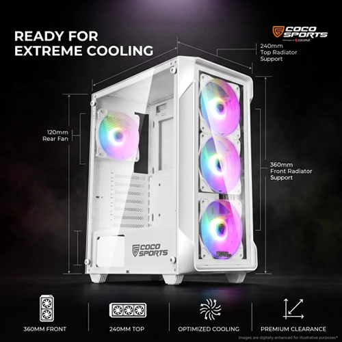 Coco Sports Nova X220 White ARGB ATX Mid Tower Case