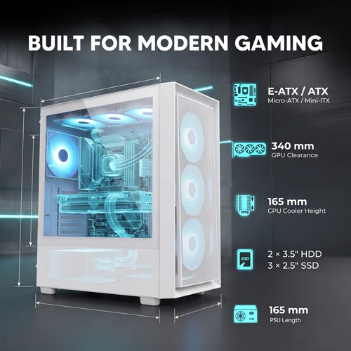 Coco Sports RAMPAGE 3000D White ARGB E-ATX Mid Tower Case