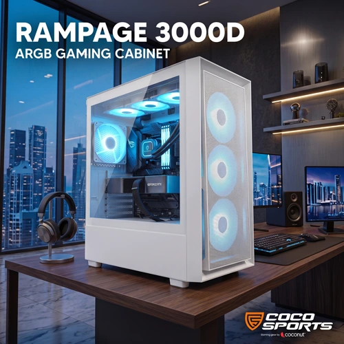 Coco Sports RAMPAGE 3000D White ARGB E-ATX Mid Tower Case