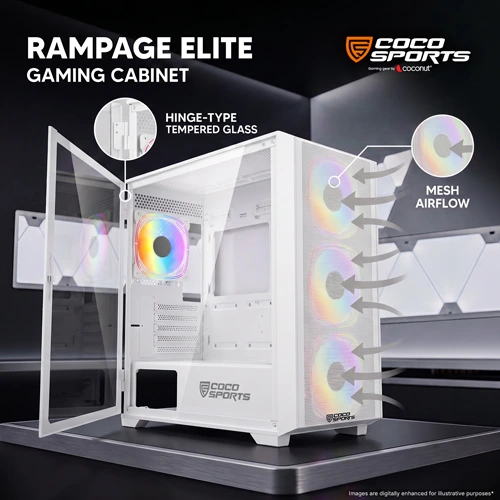 Coco Sports RAMPAGE Elite White ARGB ATX Mid Tower Case