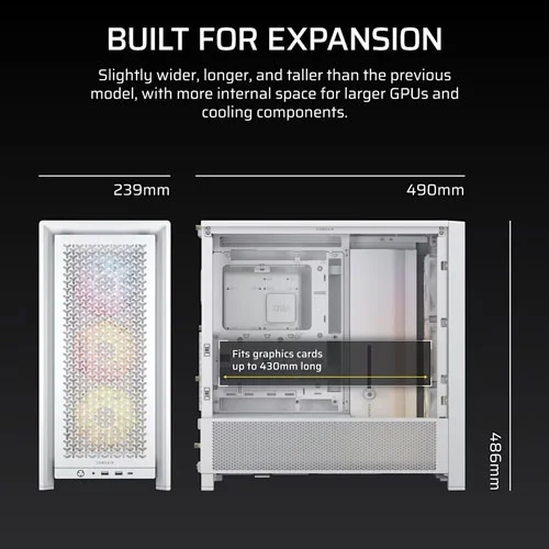 CORSAIR Frame 4000D RS ARGB White E-ATX Mid Tower Case