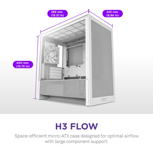 NZXT H3 Flow White M-ATX Mini Tower Case 2025 Edition