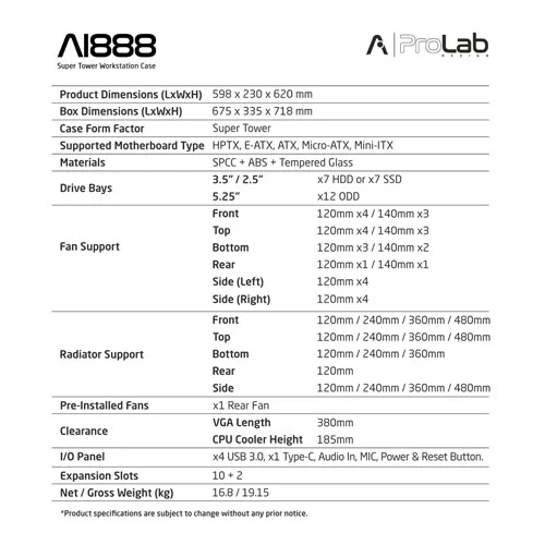 ProLab Design AI888 Super Tower Workstation PC Case