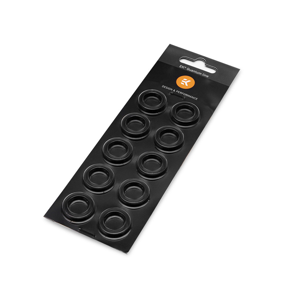 EK-Quantum Torque - Color Ring - 10-Pack HDC 16 - For 16mm Hard Tube Compression Fittings (Black)