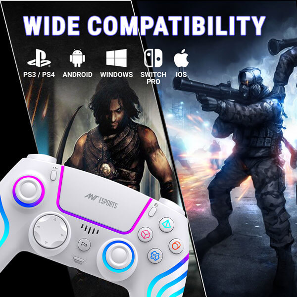 Ant Esports GP400 RGB Wireless White Game Controller with Touch Pad