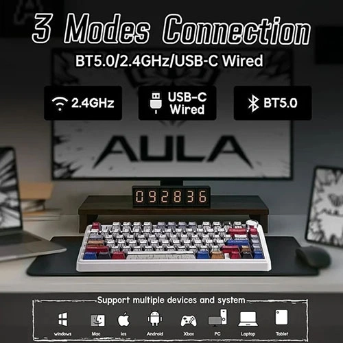 Aula F75 Comic Keycap Wireless Tri Mode RGB 75 Percent Mechanical Gaming Keyboard With Reaper Switch