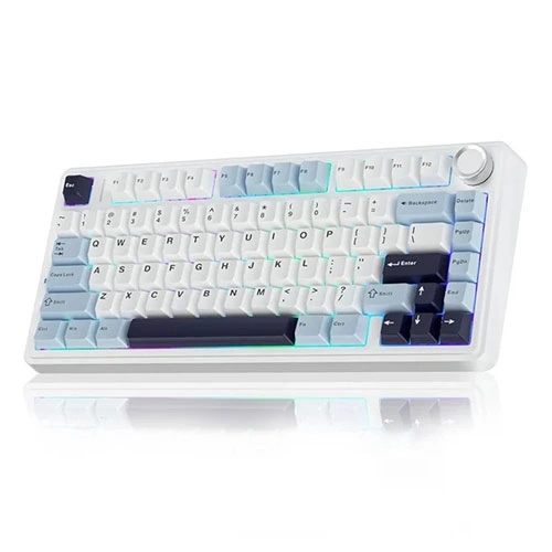 Aula F75 Wireless Tri Mode RGB 75 Percent Mechanical Gaming White and Blue Keyboard With Ice Vein Switch