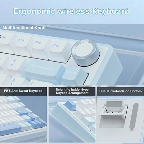 Aula F75 Wireless Tri Mode RGB 75 Percent Mechanical Gaming Sea Blue Keyboard With Graywood Switch