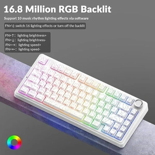 Aula F75 Wireless Tri Mode RGB 75 Percent Mechanical White Gaming Keyboard With Star Vector Switch