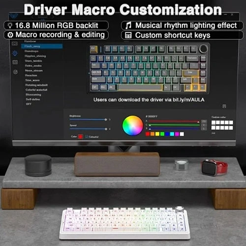 Aula F75 Wireless Tri Mode RGB 75 Percent Mechanical White Gaming Keyboard With Star Vector Switch