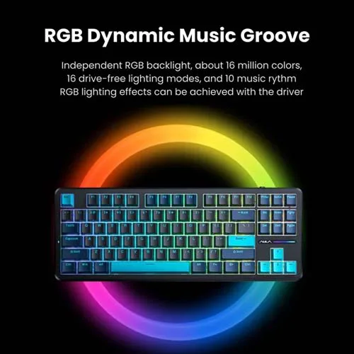 Aula F87 Wireless Tri Mode RGB Mechanical Gaming Blue and Cyan Keyboard With Graywood V4 Switch