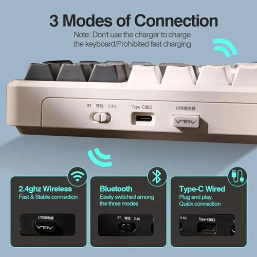 Aula F87 Tri Mode RGB Mechanical Gaming Smoke Blue Keyboard With Graywood Switch