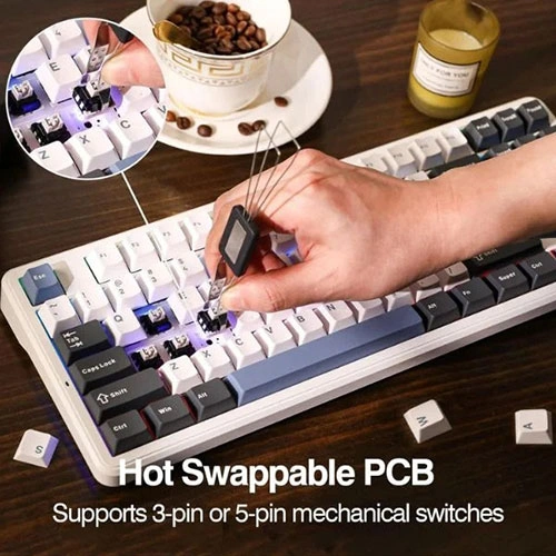 Aula F87 Tri Mode RGB Mechanical Gaming Smoke Blue Keyboard With Graywood Switch