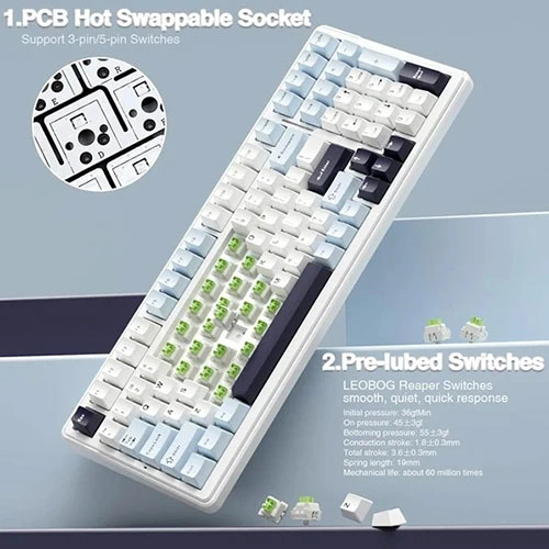 Aula F99 Tri Mode RGB Mechanical Gaming Ice Blue Keyboard with Reaper Switches