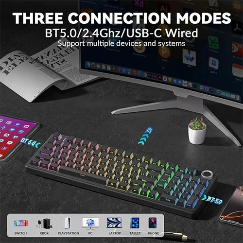 Aula F99 Pro Side Engraved Keycaps Wireless Tri Mode RGB Mechanical Gaming Gradient Gray Keyboard With Nimbus Switch