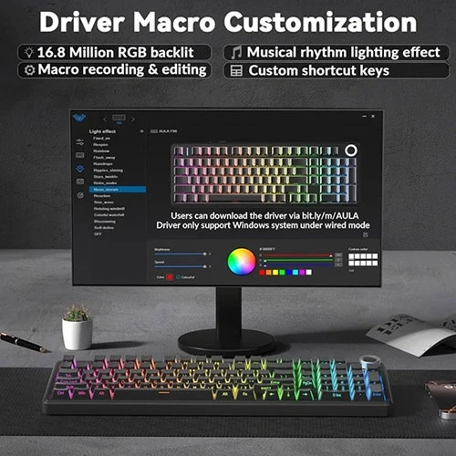 Aula F99 Pro Side Engraved Keycaps Wireless Tri Mode RGB Mechanical Gaming Gradient Gray Keyboard With Nimbus Switch