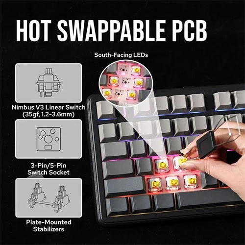 Aula F99 Pro Side Engraved Keycaps Wireless Tri Mode RGB Mechanical Gaming Gradient Gray Keyboard With Nimbus Switch