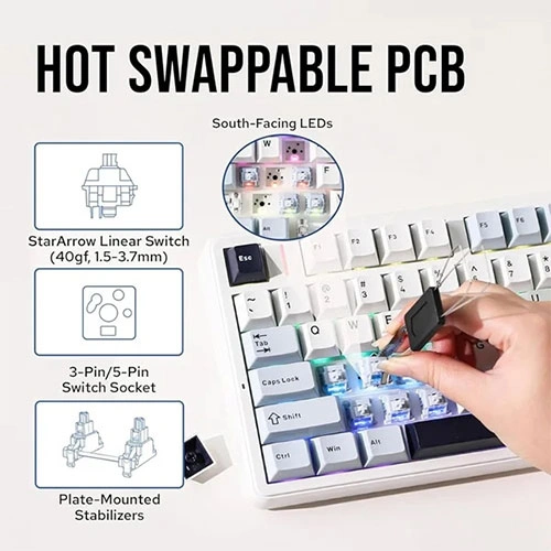 Aula F99 Pro Wireless Tri Mode RGB Mechanical Gaming Ice Blue Keyboard With Star Vector Switch