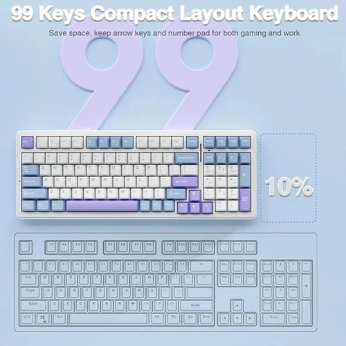 Aula F99 Tri Mode Wireless RGB Mechanical Gaming Blue White Keyboard With Crescent Switch
