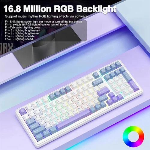 Aula F99 Tri Mode RGB Mechanical Gaming Blue White Keyboard with Graywood Switches
