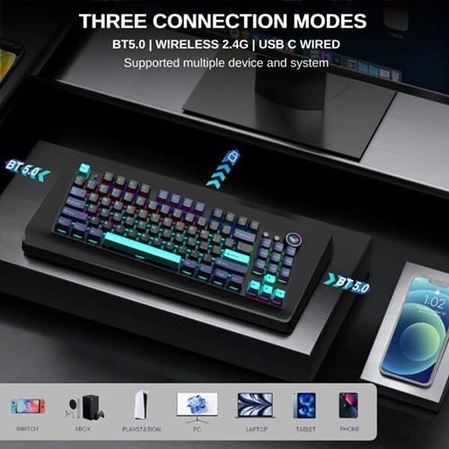 Aula M75 Tri Mode Blue Black Green RGB Mechanical Gaming Keyboard With Blue Switches