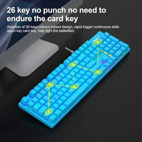 Aula S2022 Rainbow Backlight Mechanical Blue Gaming Keyboard With Blue Switches