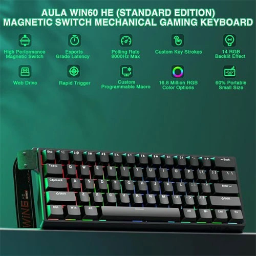 Aula Win60 He 60 Percent Mechanical Gaming Keyboard With Black Graywood Magnetic Switch