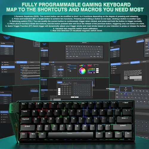 Aula Win60 He 60 Percent Mechanical Gaming Keyboard With Black Graywood Magnetic Switch