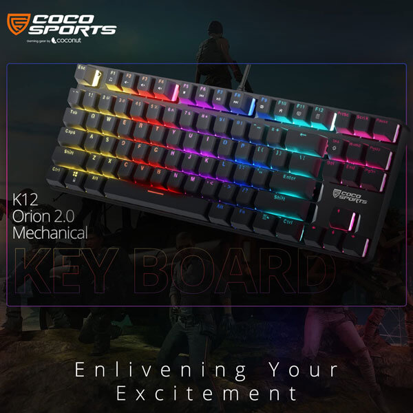 Coco Sports K12 Orion 2.0 Tenkeyless Mechanical Gaming Keyboard Red Outemu Switches
