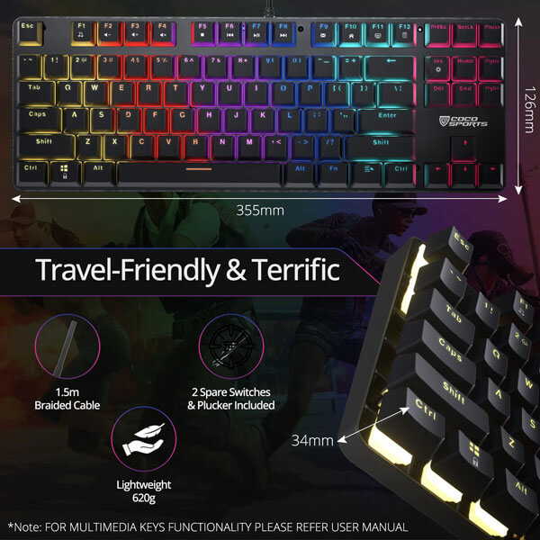 Coco Sports K12 Orion 2.0 Tenkeyless Mechanical Gaming Keyboard Red Outemu Switches