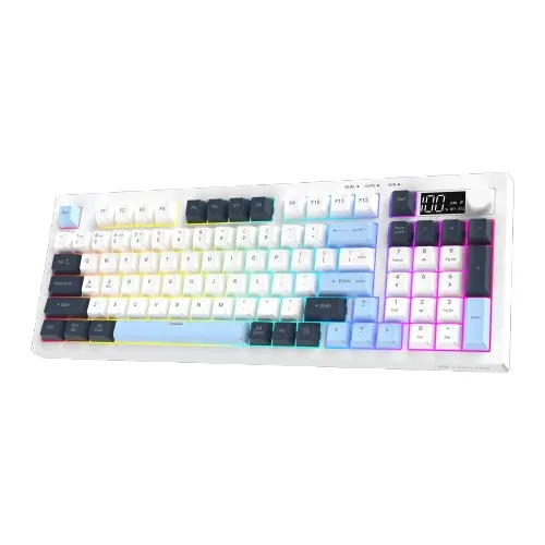 Karnage Visage 95 White and Blue Tri-Mode Gaming Keyboard