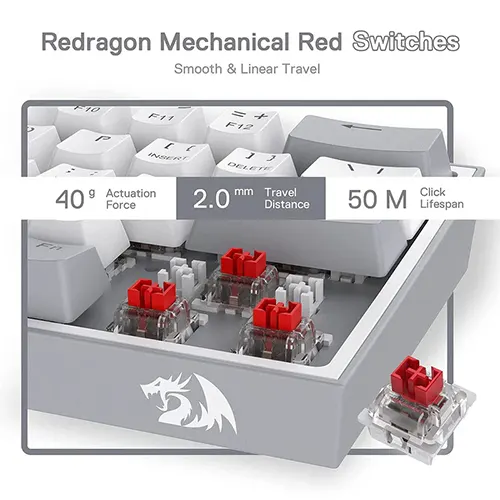 Redragon Fizz K617 White and Grey Mechanical RGB Gaming Keyboard With Red Switch