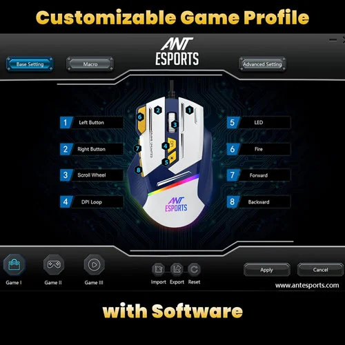 Ant Esports GM333 Gaming Mouse (Blue-White-Yellow)