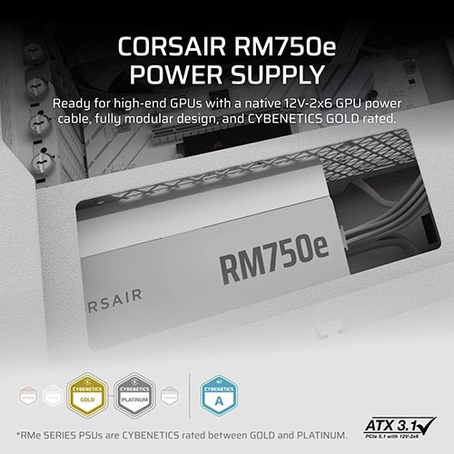 Corsair RM750e ATX 3.1 Gold Fully Modular White SMPS