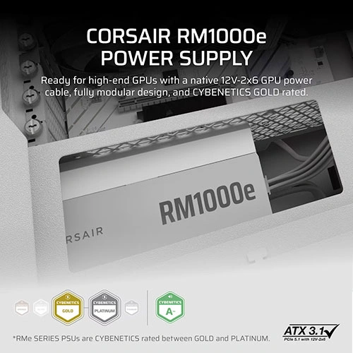 Corsair RM1000e ATX 3.1 Gold Fully Modular White SMPS
