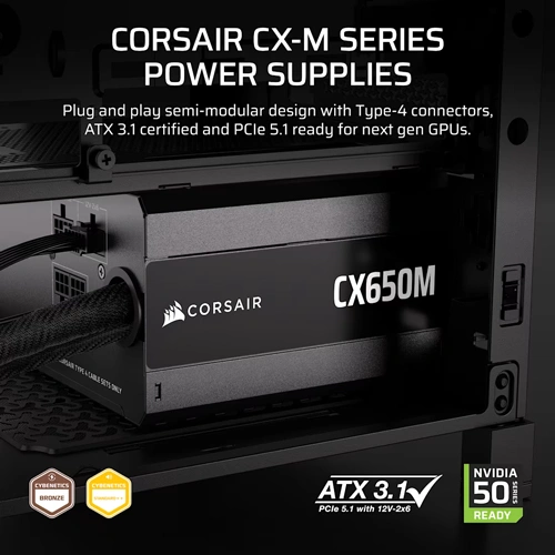 Corsair CX650M ATX 3.1 Bronze Semi Modular SMPS