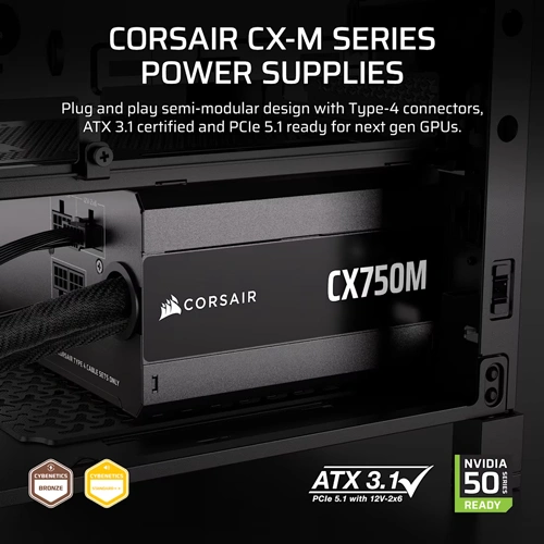Corsair CX750M ATX 3.1 Bronze Semi Modular SMPS