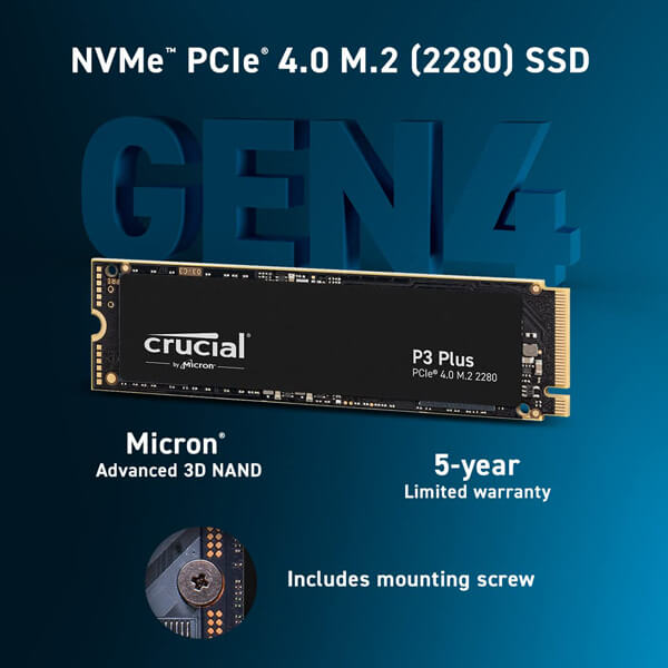 Crucial P3 Plus 1TB M.2 NVMe Gen4 SSD