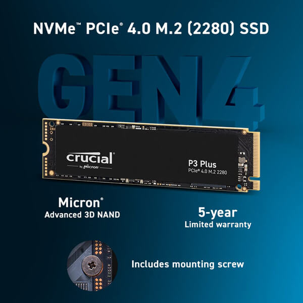 Buy Crucial P3 Plus 500GB | Gen4 Internal SSD | Mdcomputers.in